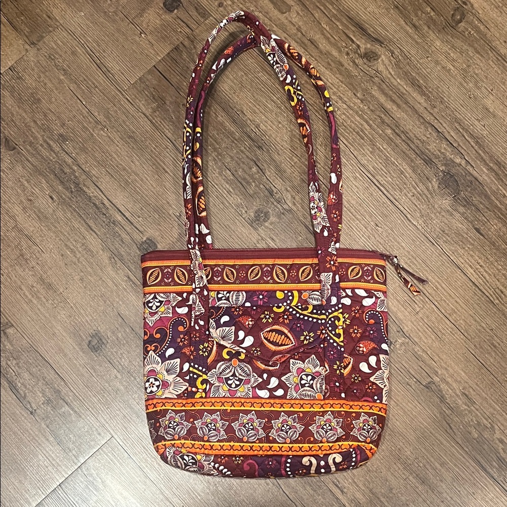 Patterned Quilted Tote Bag in Burgundy and Orange